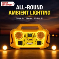 Station d'alimentation portable à énergie solaire 300W, haut-parleur Bluetooth Hi-Fi, lumières de fête, batterie LiFePO4 192Wh, radio FM, double prise AC