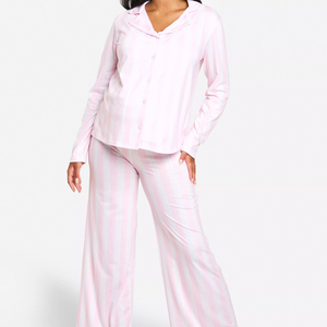 Vêtement de nuit pour femmes respirant et léger, grande taille, rayé rose clair, taille élastique, confortable, vêtements de nuit OEM, séchage rapide - Product Image 4