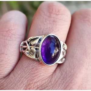 Handmade Amethyst Sterling Silver <b>Plain</b> <b>Ring</b> Natural Purple Gemstone Boho Statement Gift for Her Birthday Anniversary Christmas - Product Image 2