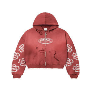 Vente en gros personnalisé 100% coton de luxe pull sans ficelle Boxy poids lourd thermique surdimensionné lettre recadrée brodé printemps - Product Image 3