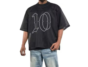 T-shirt Boxy personnalisé pour homme Séchage rapide et respirant 100% coton Style vintage Maillot surdimensionné de football/basket-ball/football en maille - Product Image 2