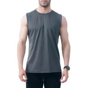 BREATHABLE SLEEVE LESS T-SHIRT MENS CUSTOM LOGO GYM FITNESS VEST BREATH LITE TANK TOP COTTON JERSEY