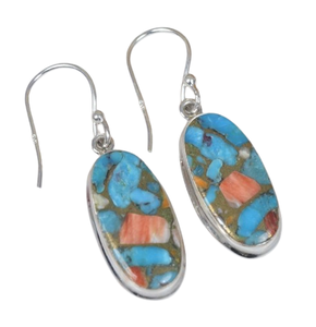 หอยนางรมทองแดงเทอร์ควอยซ์ 925 เงินสเตอร์ลิงอัญมณีต่างหูตะขอธันวาคม Birthstone เครื่องประดับทําด้วยมือรูปไข่ของขวัญสําหรับเธอ - Product Image 1