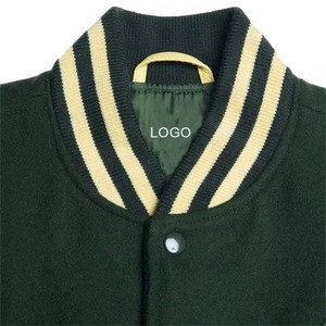 Chaqueta Universitaria Personalizada para Hombre, 100% Lana, Mangas de Cuero, Logotipo Bordado, Estilo Holgado, con Ribete a Rayas, Estilo Béisbol Universitario - Product Image 2
