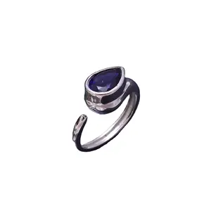 92.5银精致戒指3.1克轻质戒指天然蓝晶石宝石最新简约设计批发