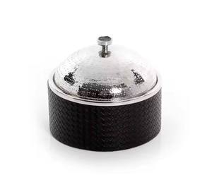 Plato de frotamiento negro contemporáneo con tapa con perilla de olla de acero y soporte para candelita Diseño recubierto de polvo para servir en buffet - Product Image 4