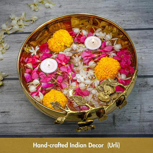 Sacred Serenity Urli Bowl with Floating Flowers for Sacred <b>Spaces</b> Floral Harmony Urli Bowl with Floating Flowers - Product Image 2