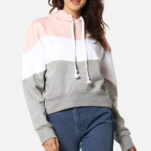 Sweat à capuche pour femme, couleurs rose, blanc et gris, bloc de couleurs, polaire doux et chaud, pull à manches longues, personnalisable, respirant, de haute qualité, vêtement décontracté - Product Image 1