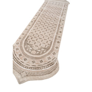 Tapis Khidki beige brun noué à la main en laine et soie de bambou, motif géométrique, épaisseur 10 mm, pour salle de prière, couloir, chambre - Modèle (13021) - Product Image 2