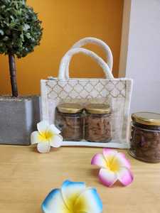 Bolsas de regalo de cesto de yute con logotipo personalizado con ventana de PVC, embalaje reutilizable ecológico para regalos corporativos, tarros, venta al por mayor a granel - Product Image 4