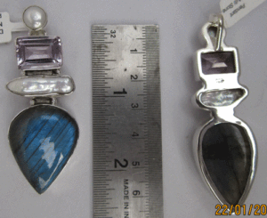 Pendentif Shah Gems en argent sterling 925 pour femme, labradorite naturelle et perle avec incrustation sertie clos - Product Image 1