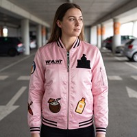 Blouson Bomber Personnalisé Homme MA-1 Satin Rose Pâle Noir Patchs Chenille Doublure Sublimée Logo Personnalisé OEM Streetwear