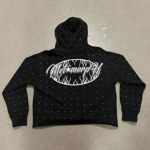 Venta al por mayor personalizar 100% Heavy GSM algodón polar Sudadera con capucha con diseño impreso y diamantes de imitación básicos algodón mezclado con capucha - Product Image 5
