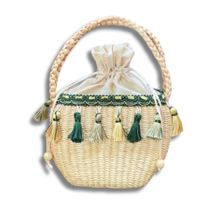 BOLSO DE MANO DE JACINTO DE AGUA con decoración Hecho a mano, sostenible y a la moda-Bolso de mano para mujer Bolso de mujer para salidas de verano - Product Image 1