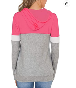 High Quality Custom Womens Casual Color Block Hoodies <b>Tops</b> <b>Long</b> <b>Sleeve</b> Drawstring Pullover Sweatshirts With Pocket - Product Image 6