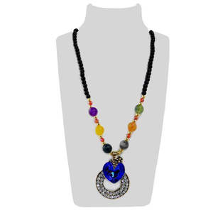 Collar de cuentas multicolores chapadas en oro Urthn y piedra azul Accesorio de cuentas de moda 1108931 - Product Image 1