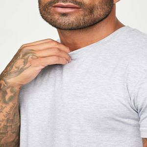 100% coton peigné coupe ajustée manches courtes col rond décontracté imprimé Twinset fondamental chiné gris T-Shirts Shorts pour l'été - Product Image 5