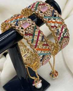 OEM New Wedding Churiyan <b>Set</b> for Ladies Women's Antique Gold Plated Stainless Steel Zircon Bangles Pakistani Classic Style Sale - Product Image 2