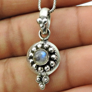925 Sterling <b>Silver</b> Natural Blue Fire Rainbow Moonstone Round Shape <b>Chunky</b> Pendant for Girls & Boys Handmade Jewelry Exporter - Product Image 4