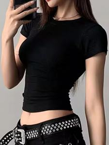 Camiseta sin mangas para mujer al por mayor con logo personalizado, top corto de seda/algodón de manga corta con cuello en V y estilo único - Product Image 5