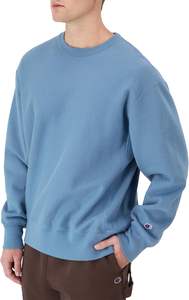 Sudadera de cuello redondo de poliéster/algodón de peso pesado para hombre, tejido inverso de invierno con estampado Digital teñido liso - Product Image 4