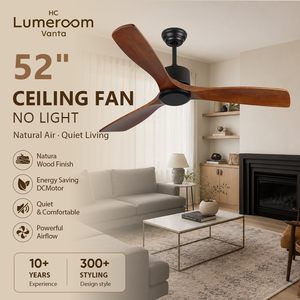 Ventilateur de plafond 52 pouces en stock aux États-Unis, sans lumière, pales en bois massif, moteur DC silencieux, télécommande pour salon, patio, chambre à coucher - Product Image 1