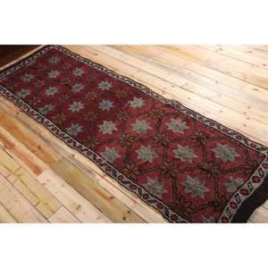 Vintage Turkish Rug, 3,2x10 ft <b>Runner</b> Rug, <b>Red</b> Gray Polka dot Wool Rug - Product Image 4