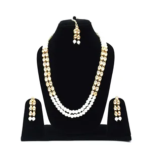 Conjunto de collar largo blanco Kundan para ocasiones de boda - Product Image 1