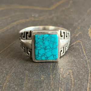 Adjustable 8.0 Grams Signet <b>Turquoise</b> <b>Ring</b> Bezel Setting Inlay Stylish Office & Hip-Hop Fashionable <b>Rings</b> Gift - Product Image 1