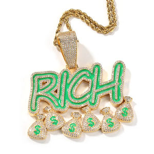 Customize Rich <b>Name</b> Charm Pendant With Lab Grown Iced Out Custom Necklace Personalized Hip Hop Jewelry in 10kt Solid Gold - Product Image 2