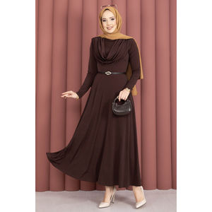 Vestido marrón de una pieza Sandy con cuello en V, cintura imperio, estampado floral, transpirable, con volantes y apliques para ocasiones diurnas - Product Image 6