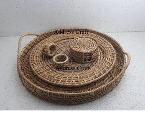 Posavasos de mimbre estilo otomano para mesa de centro, bandeja de mimbre de tejido rústico, ovalada, con asas, anillo para servilletas de mimbre - Product Image 4