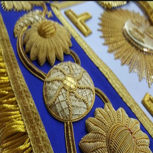 Custom Embroidered Masonic Apron With Gold Fringe Cross Symbol Blue Fabric Sew-On BadgeStyle Garment Decoration - Product Image 2