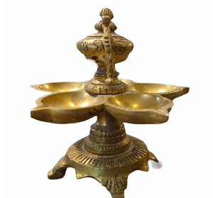 Pavo real latón Akhand Jyoti Diya conjunto con 5 Diya artesanías de Metal religioso directo de fábrica al por mayor para Puja - Product Image 1