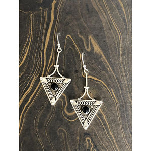 14k Gold Black Onyx Drop <b>Earrings</b> with Diamond Geometric Shape Bezel Setting Rose Gold Plating Trendy <b>Hook</b> Style 6.8 Grams - Product Image 1