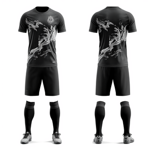 Uniforme de Fútbol Color Negro Carbón, Conjunto de Camiseta y Pantalones Cortos con Efecto Humo, Ropa Deportiva para Equipo, Entrenamiento y Partido - Product Image 1