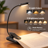Lampe de lecture LED rechargeable par USB avec batterie 500 mAh, 3 couleurs de lumière, 5 niveaux de luminosité et col de cygne flexible