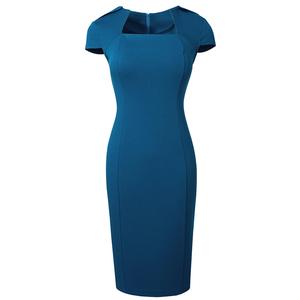 ชุดเดรสทำงานยาวถึงเข่าสำหรับผู้หญิงชุดเดรสใส่ทำงานทางการสีทึบหรูหราแบบเรียบง่ายใหม่ล่าสุด - Product Image 2