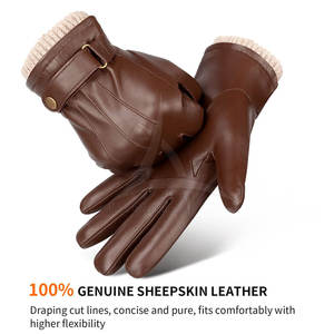 Gants de costume en cuir pour homme avec écran tactile doublés de laine - Gants d'hiver chauds pour une utilisation décontractée en plein air et en conduite, design respirant - Product Image 2