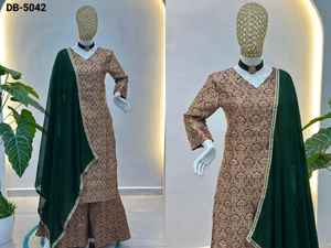 Traje Salwar Kameez de Tela Viscosa Tradicional India, Listo para Usar, con Trabajo Jacquard y Dupatta de Georgette para Mujer - Product Image 5