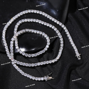 Collar de cadena tipo tenis con corte redondo, estilo diamante moissanita, cadena con incrustaciones de diamantes, joyería de plata de ley 925 para uso diario unisex. - Product Image 2