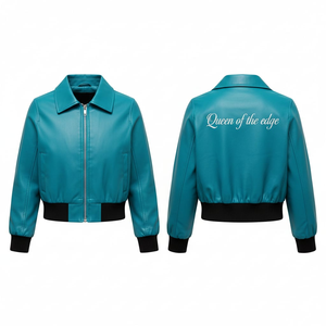 Chaqueta Bomber Impermeable de Algodón Azul Verde Azulado para Mujer, Ajustada, Informal, para Motocicleta - Product Image 1
