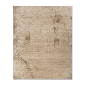 พรมขนสัตว์ผสมไหมถักมือสีเบจน้ำตาลลายเอนโทรปี สำหรับห้องนั่งเล่น พรมปูพื้นรูปทรงสี่เหลี่ยมผืนผ้าสำหรับบ้านและทางเดิน - Product Image 1