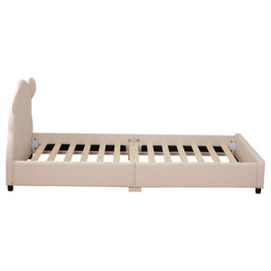 Lit pour enfants avec cadre en bois et tissu en velours, lit rembourré pour enfants, cadre de lit pour tout-petits en bois massif pour enfants pour chambre à coucher / hôtel - Product Image 6