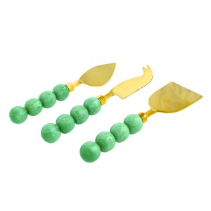 Hot <b>Sale</b> on Top Quality Stainless Steel Handmade Resin Yellow Beads Handle Gold Plated Cheese Cutting <b>Set</b> - Product Image 4