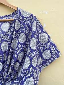 Robe Kfatan en coton 100% fabriquée à la main en Inde, imprimé floral lisse, décontractée, pour la plage, les vacances, vêtements pour femmes, été, printemps, hiver, automne, ODM - Product Image 4