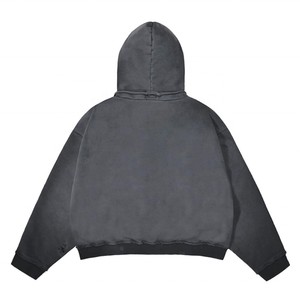 Sudadera con capucha lavada con ácido desgastada de peso pesado para hombre con logotipo bordado personalizado térmico Diseño de corte y costura de parche vintage - Product Image 6