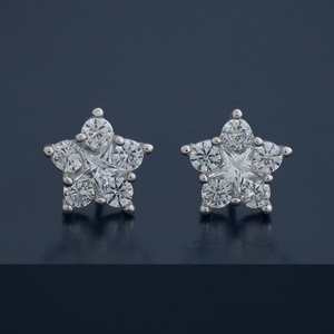 Pendientes de Plata 92.5 con Oro de 14k, Diseño Geométrico de Estrella, Diamante, Zafiro y Perla, para Fiesta de Compromiso, Pendientes de Oro-183197 - Product Image 1