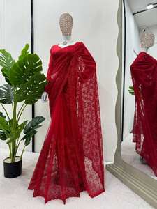 ผ้าซารีผู้หญิงงานปักด้ายลายตาข่ายขนเฟอร์เทียมนุ่มแบบดีไซน์ล่าสุดสำหรับงานปาร์ตี้และเทศกาล โดย FabZone - Product Image 2