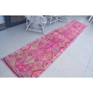 Tapis de couloir vintage, tapis turc 2,6x12,8 pieds, tapis oriental en laine rose - Product Image 2